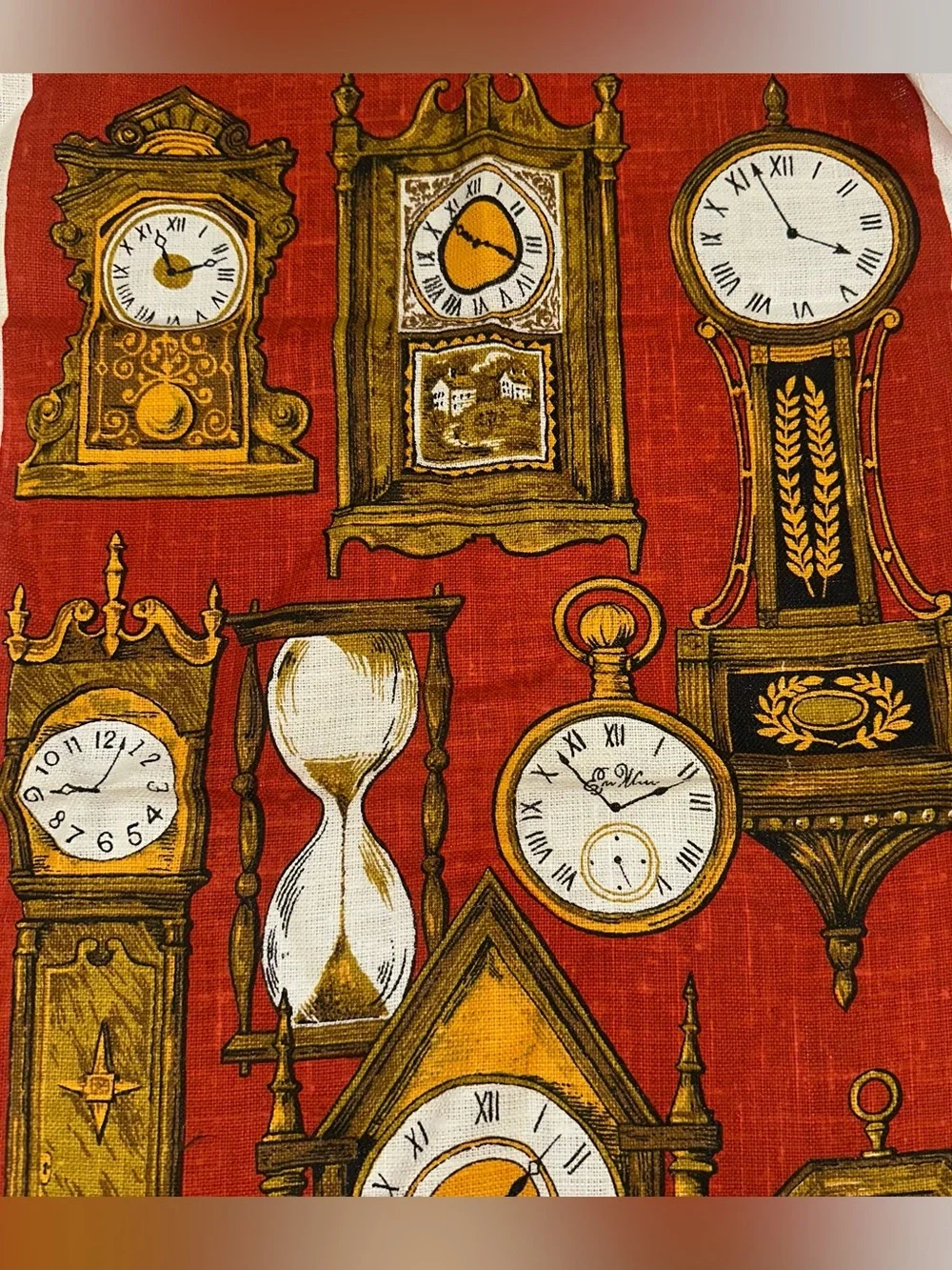 Kay Dee Pure Linen Tea Towel Kitchen Robert Martin Clocks USA Made Vintage